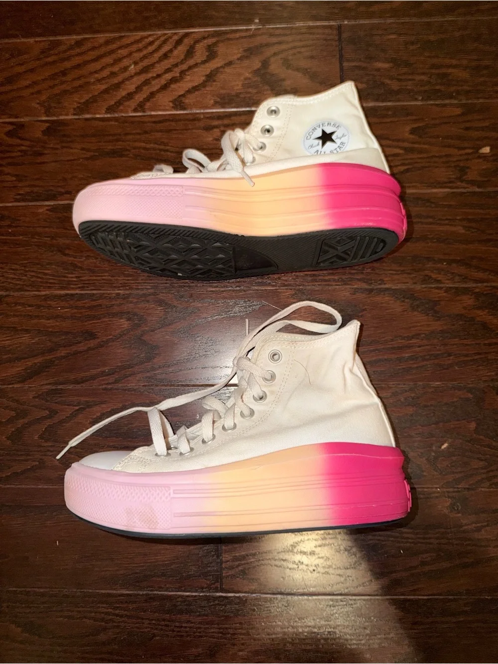 Girls Converse High Top Platform Sneakers in White with Pink and Orange Sole